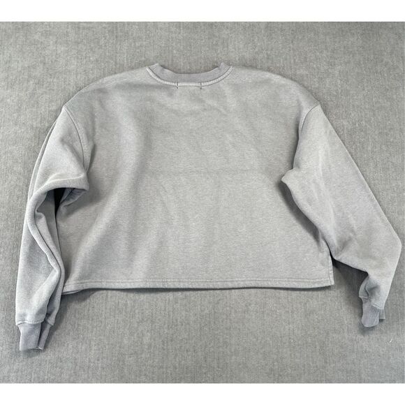 Vinyl Icons Sweatshirt Women M Gray‎ Glitter Cropped Top Minimalist Loungewear - Picture 7 of 8